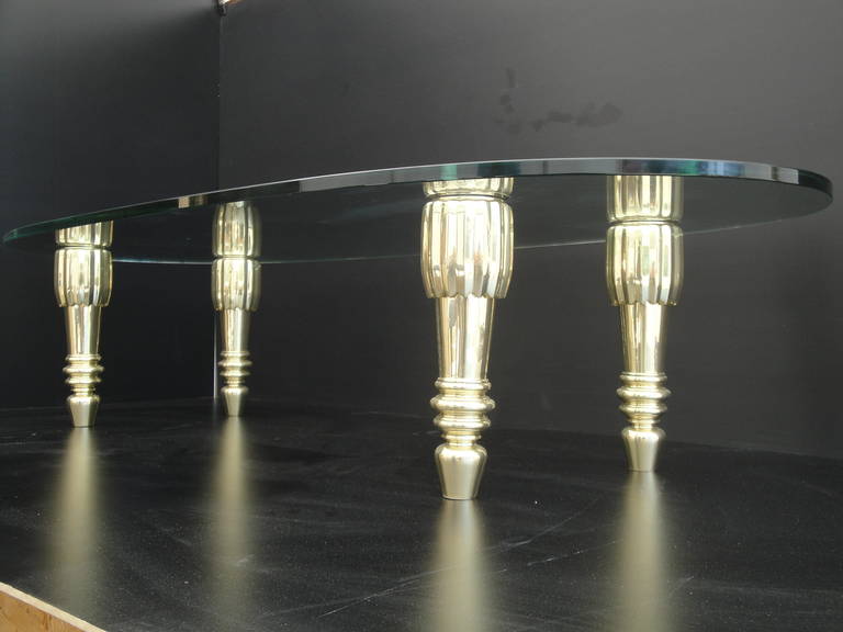 Late 20th Century Brass and Glass Coffee Table in the Style of P.E. Guerrin