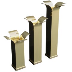 Set of Modernist Polished Brass Candlestick Holders