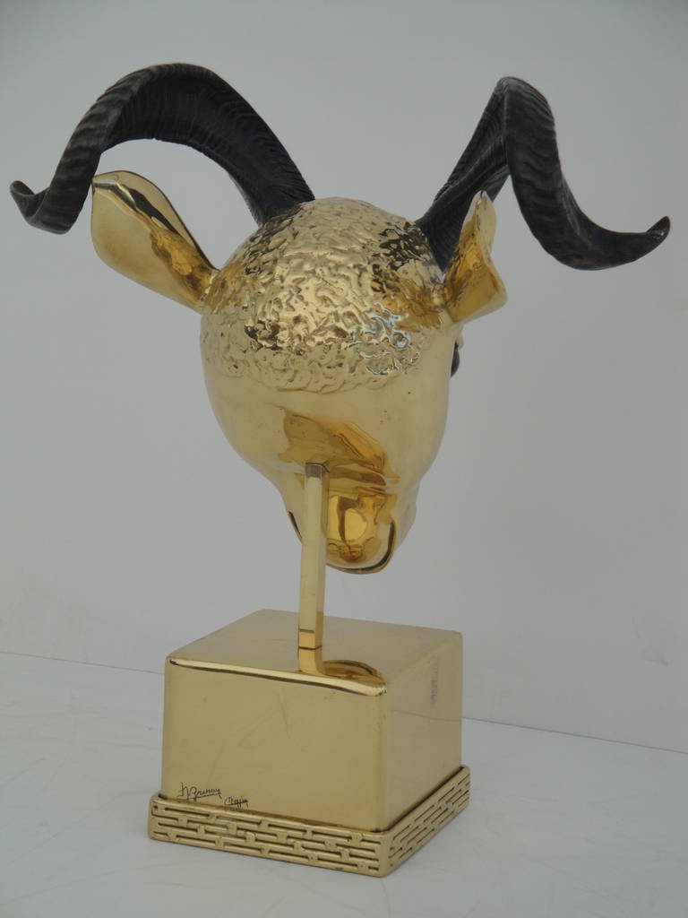 Brass Ram's Head Sculpture by Jacques DuvalBrasseur For Sale at 1stdibs