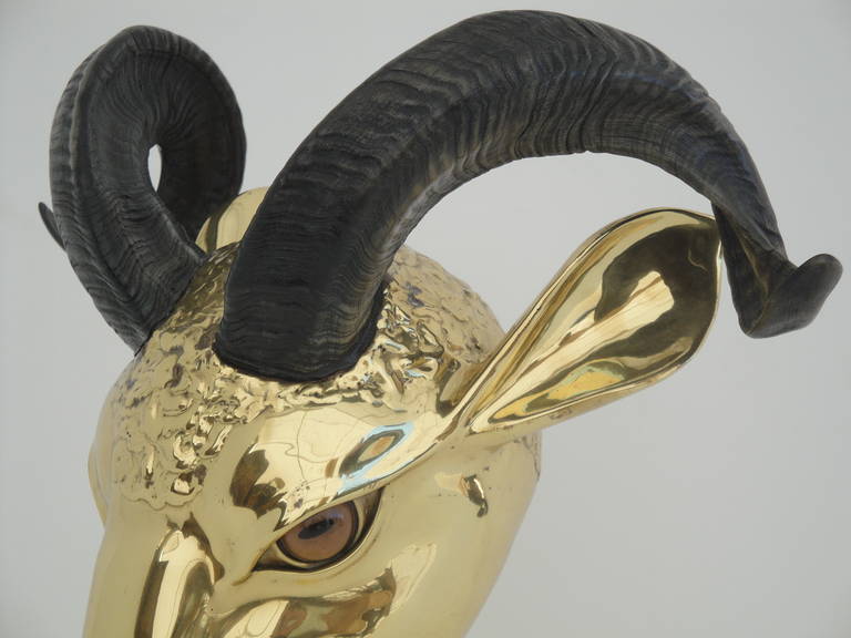 Brass Ram's Head Sculpture by Jacques DuvalBrasseur For Sale at 1stdibs