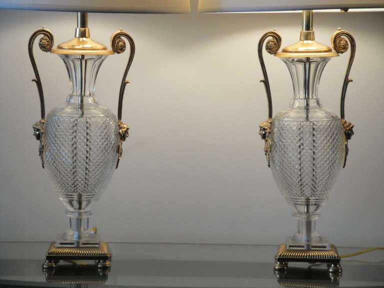 Pair of cut crystal and gilt bronze Neoclassical style lamps
Shades are not included.
29