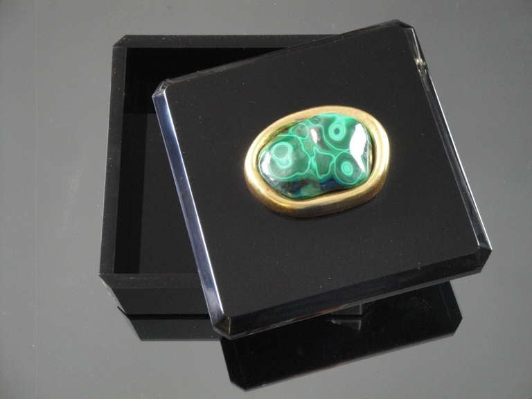 20th Century Malachite and Black Lucite Jewelry Box