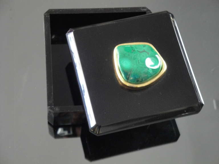 Malachite and Black Lucite Jewelry Box In Excellent Condition In North Hollywood, CA