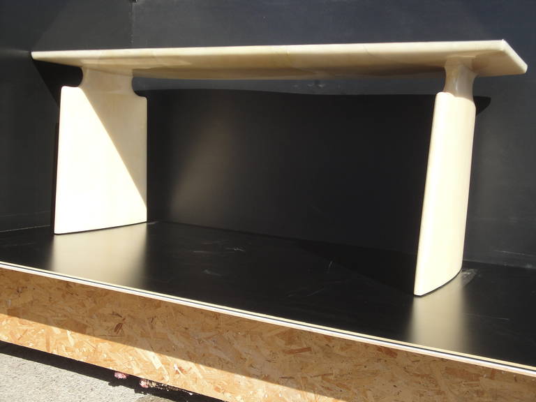 Gorgeous Organic Shaped Parchment Table with Brass Top 2