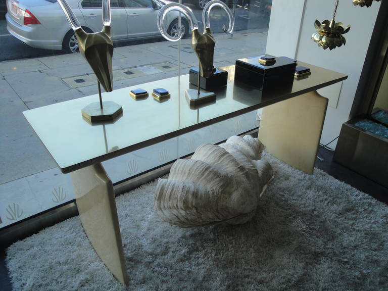 Gorgeous Organic Shaped Parchment Table with Brass Top 1