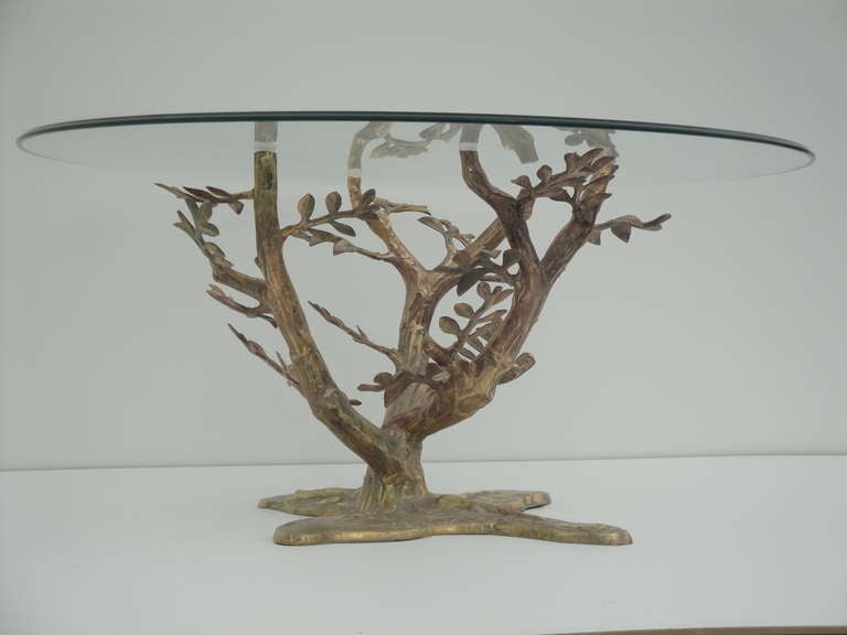Brass Tree Sculpture Coffee Table Style of Willy Daro
Glass top shown is 36