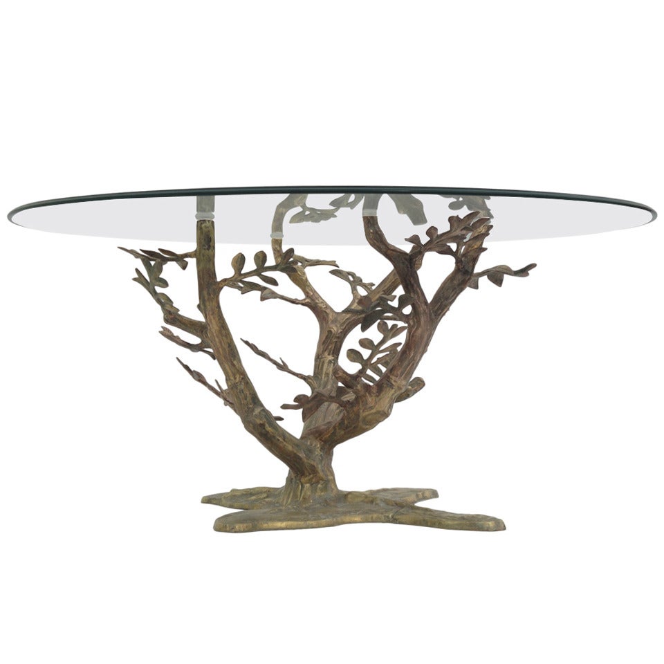 Brass Tree Sculpture Coffee Table Style of Willy Daro