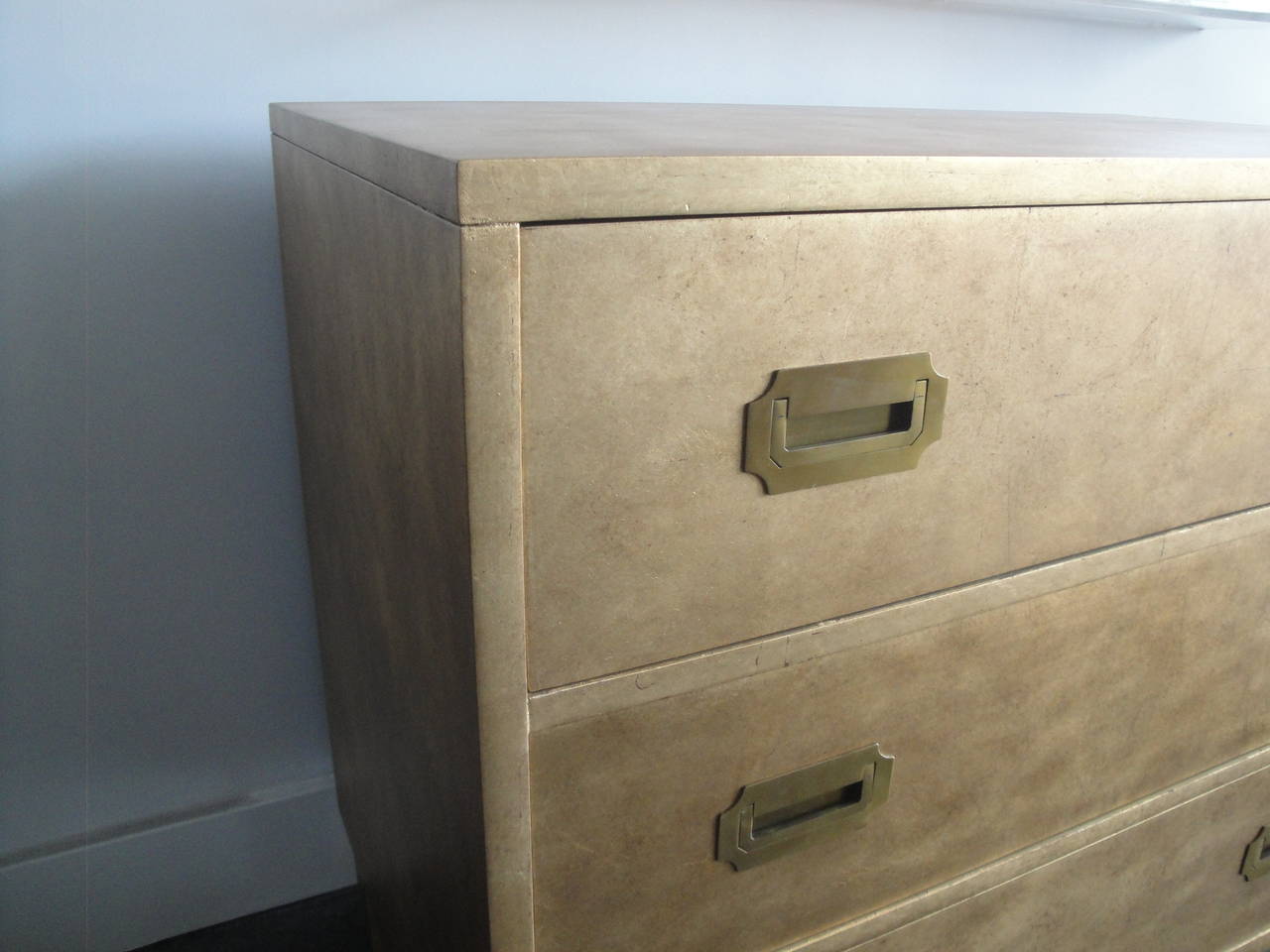 American Campaign Style Gold Leafed Chest of Drawers by Baker For Sale