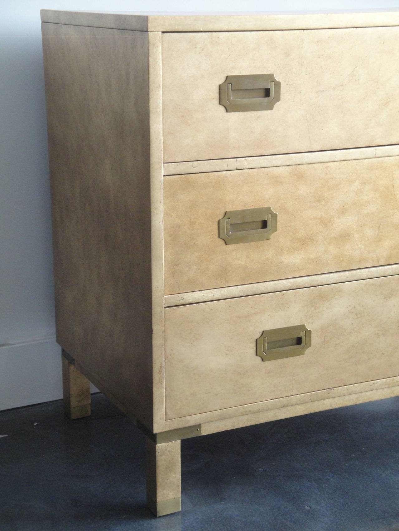 Campaign Style Gold Leafed Chest of Drawers by Baker For Sale 1