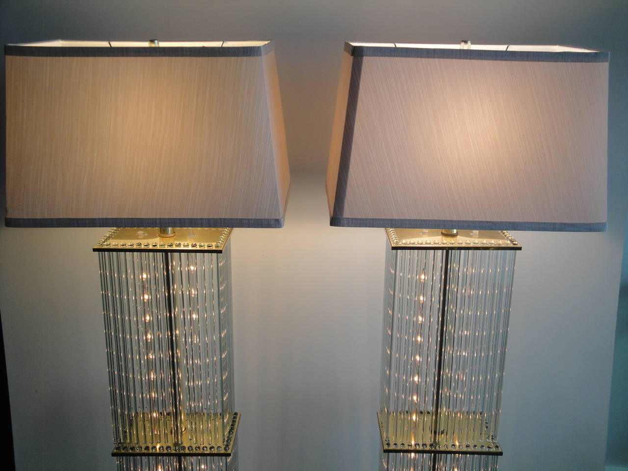 American Pair of Sciolari Brass and Glass Floor Lamps for Lightolier For Sale