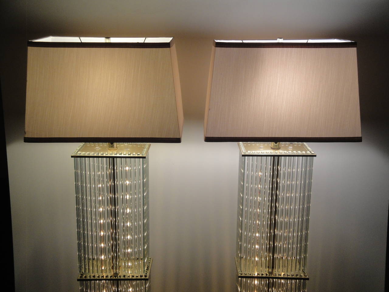Pair of Sciolari Brass and Glass Floor Lamps for Lightolier For Sale 2