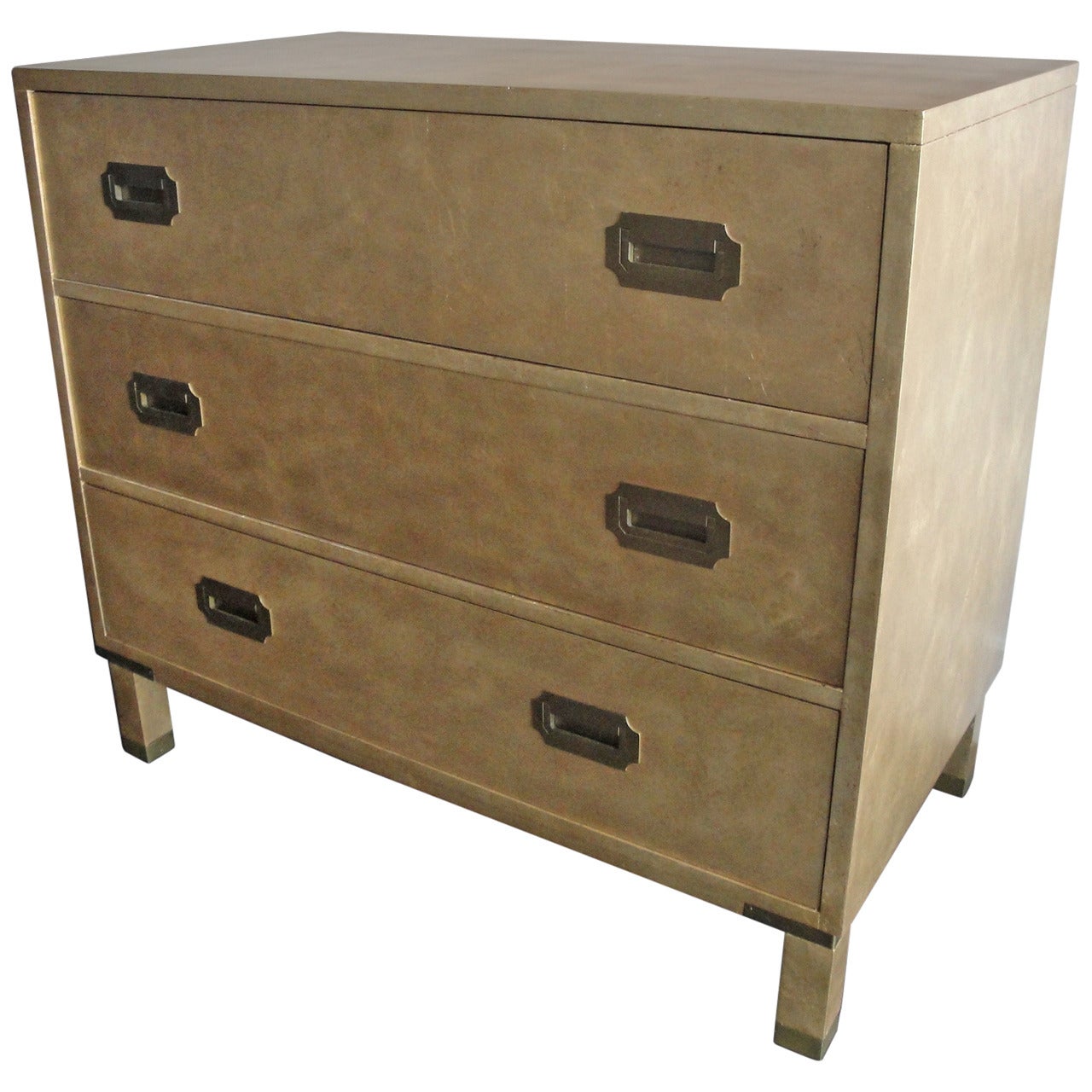 Campaign Style Gold Leafed Chest of Drawers by Baker For Sale