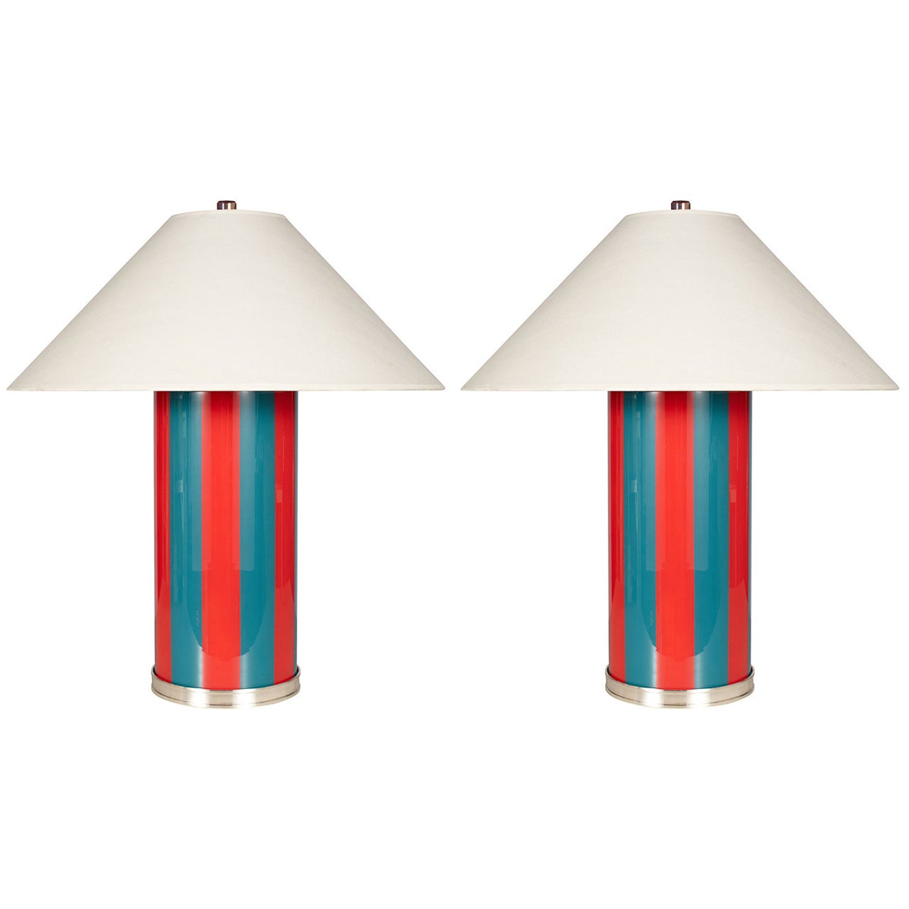 Pair of Vertical Striped Reverse Painted Glass Table Lamps