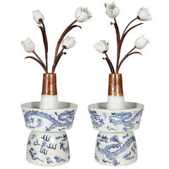 Pair of Chinese Ceramic Dragon Motif Vases