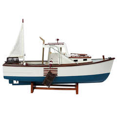 Vintage White & Blue Lobster Boat Model