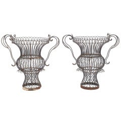 Pair of Metal Wire Frame Garden Vases