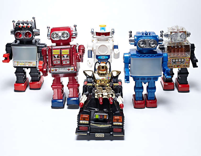 A group of vintage toy robots, each with their original packaging. Made in Japan, circa 1970.

Please contact dealer for individual pricing.
Excellent vintage condition.