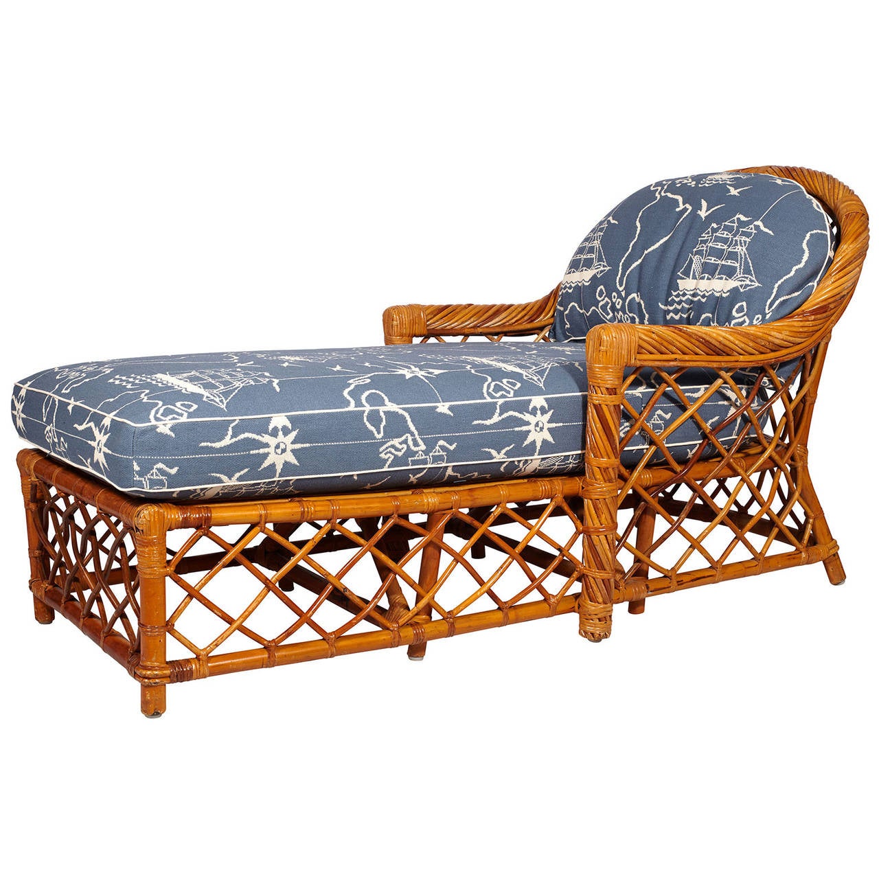 Bielecky Bros Rattan Chaise Lounge In Excellent Condition In New York City, NY