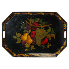 Black & Fruit Tole Painted Tray