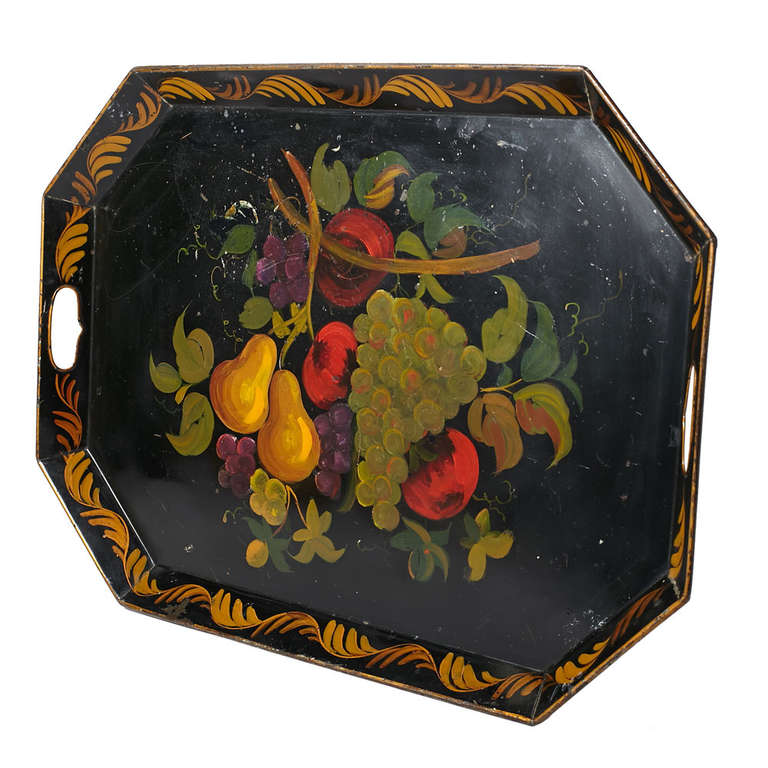 American Black & Fruit Tole Painted Tray