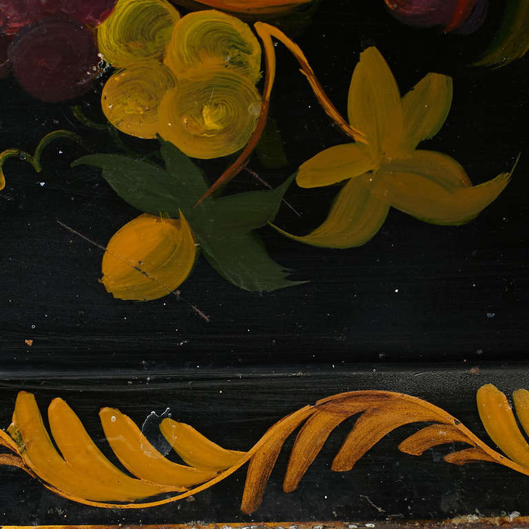 20th Century Black & Fruit Tole Painted Tray