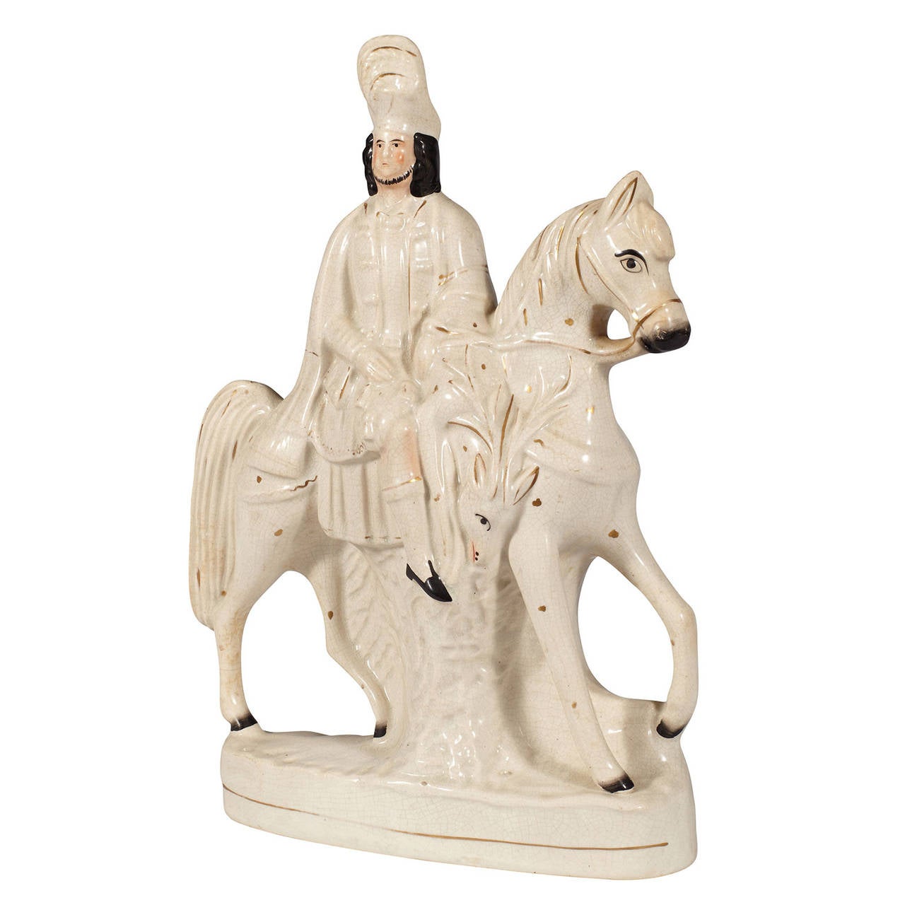 Antique Victorian Staffordshire White Porcelain Figurine of a man on a horse.