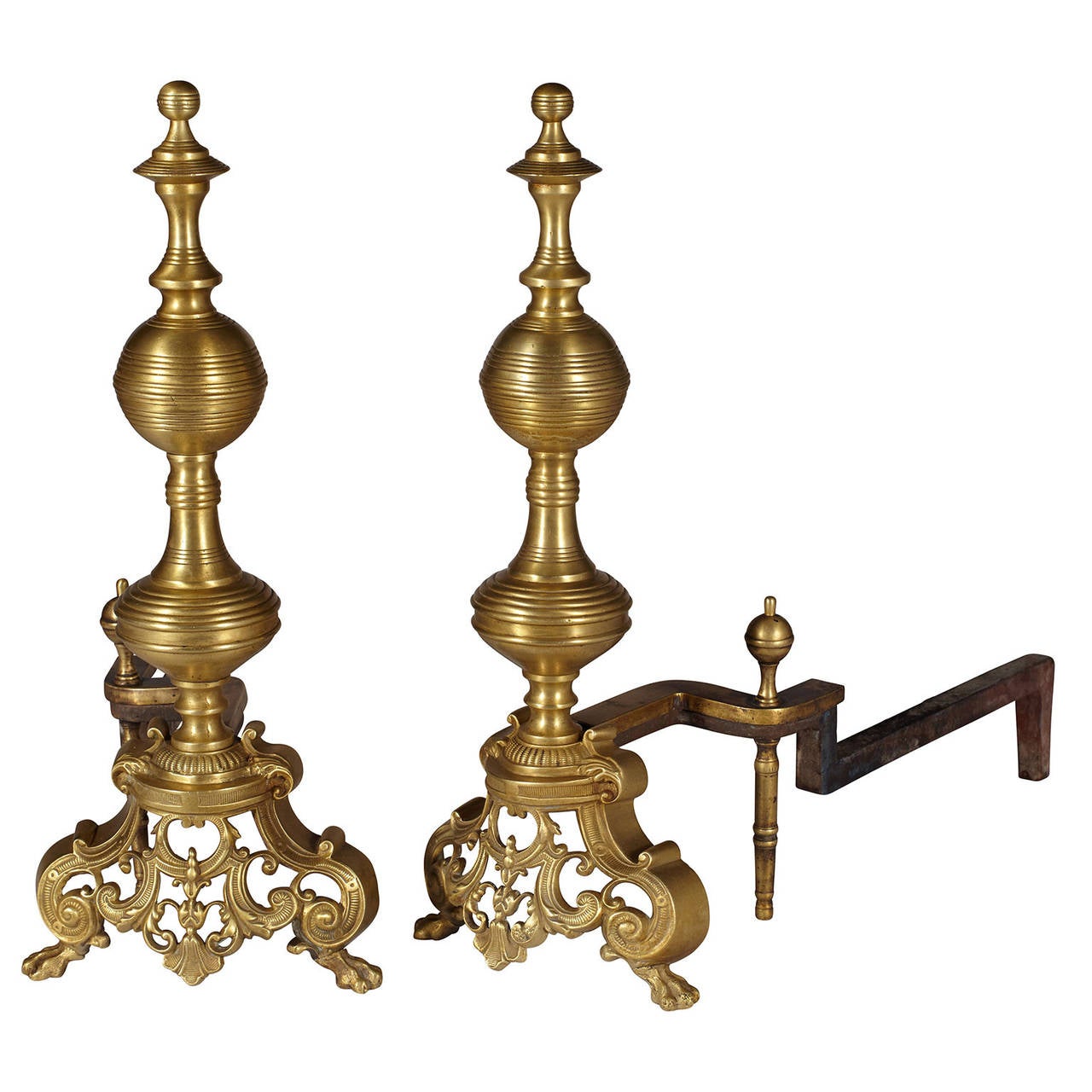 19th Century Pair of Cast Andirons