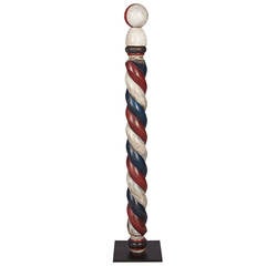 Antique Barber Pole on Metal Stand