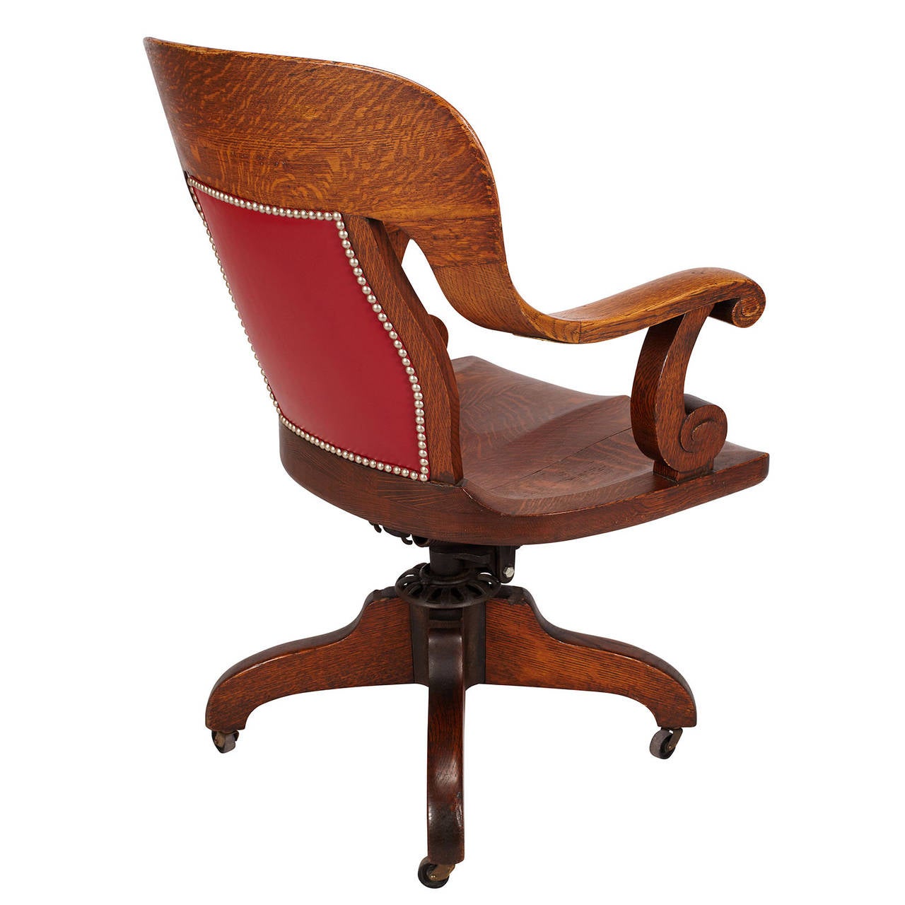 Oak Swivel Banker's Chair In Excellent Condition In New York City, NY