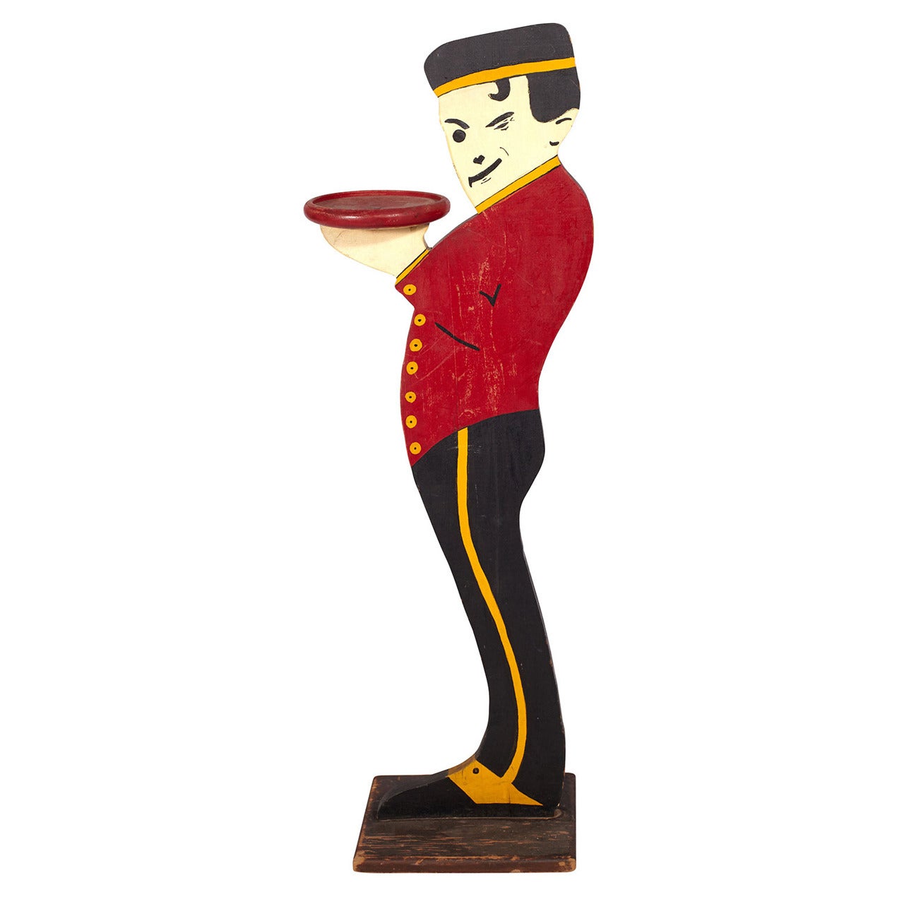 Vintage Wooden Bellhop Folk Art Drink Stand