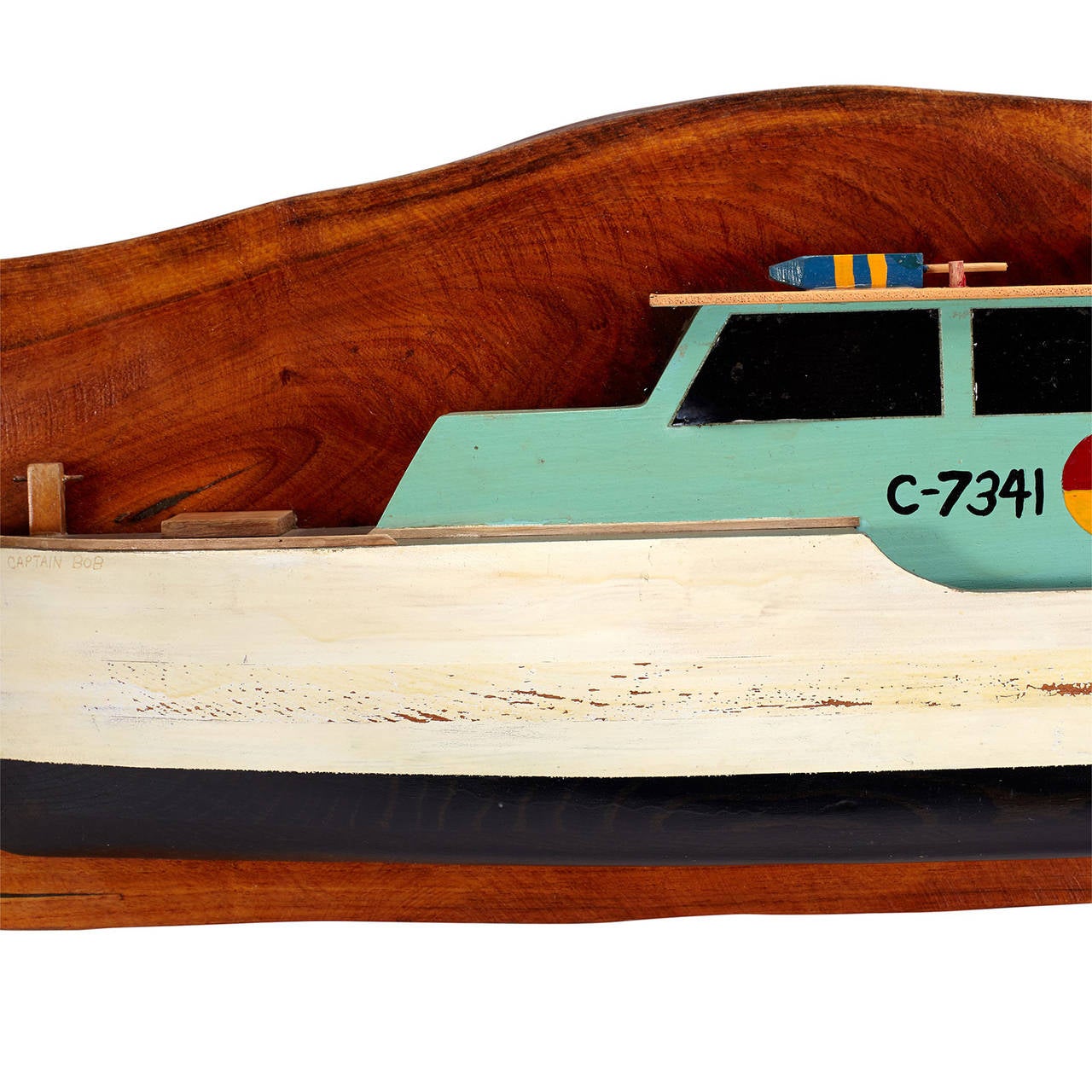 A unique vintage half-hull model ready to hang with beautiful cargo and buoy detail. “C-7341”.