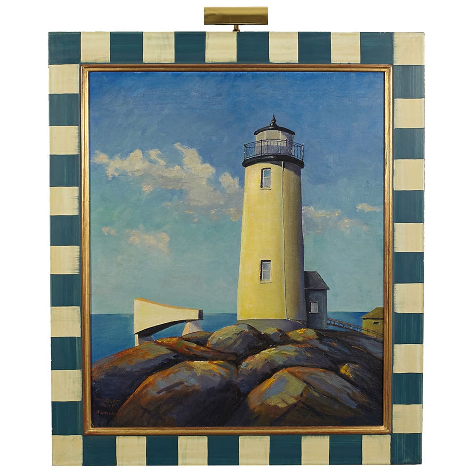 Lighthouse Painting Signed E. Littlefield