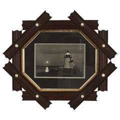 Folk Art Octagonal Picture Frame with Lighthouse Photo