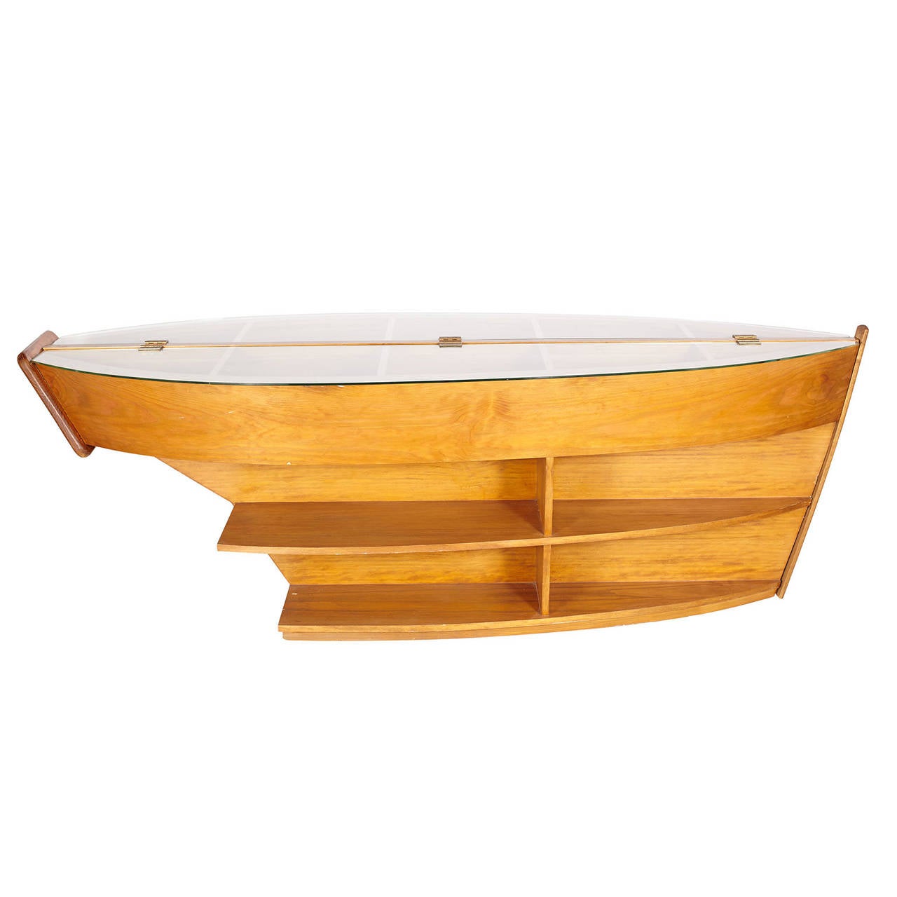 20th Century Wooden Library Storage Case Boat Table