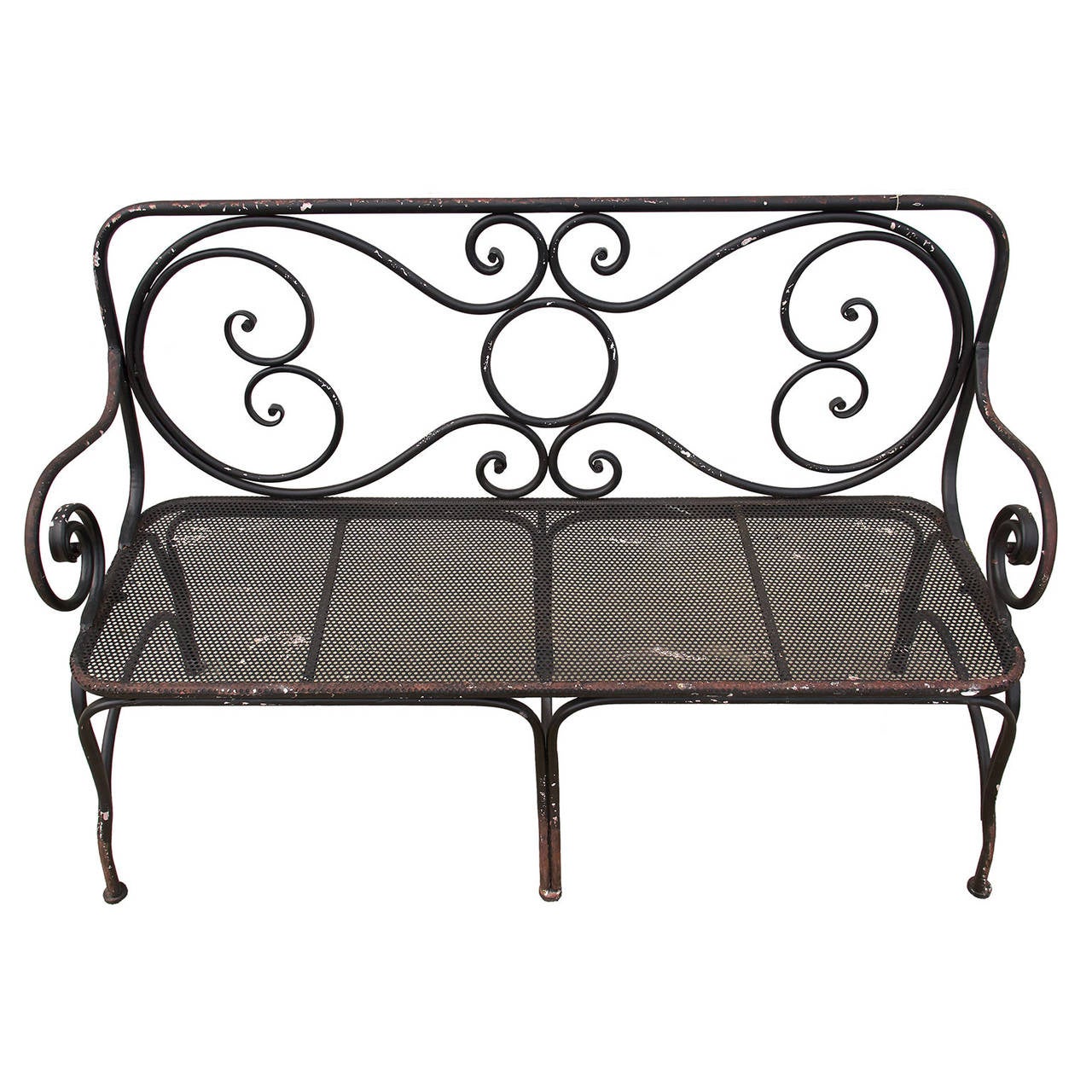 An early 20th century french metal garden bench.
