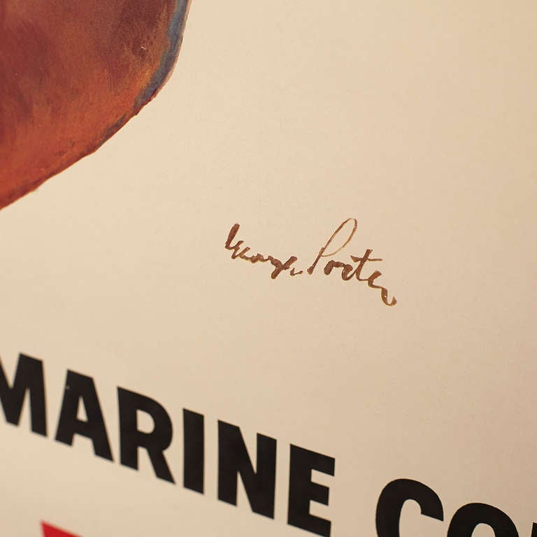 A framed vintage patriotic print for the US Marine Corps. Signed George Porter, American, circa 1950.