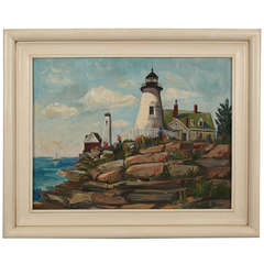 Oil on Canvas Painting of a Lighthouse