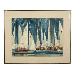 Yacht Races at Sea Watercolor by Michael Frary