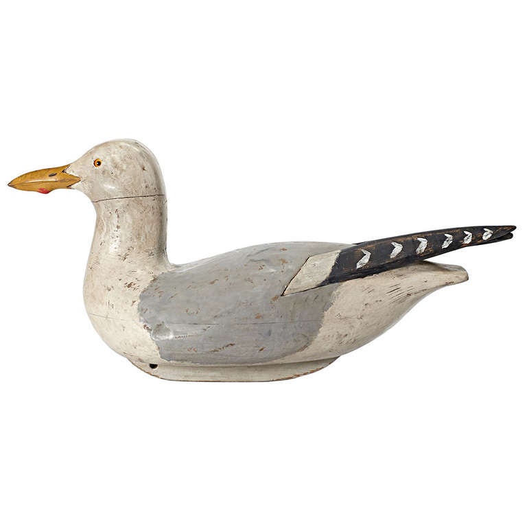 A wonderful, hand-crafted decoy of a seagull.  Signed to the base 'Bob Biddle'.  American, late 20th century.
