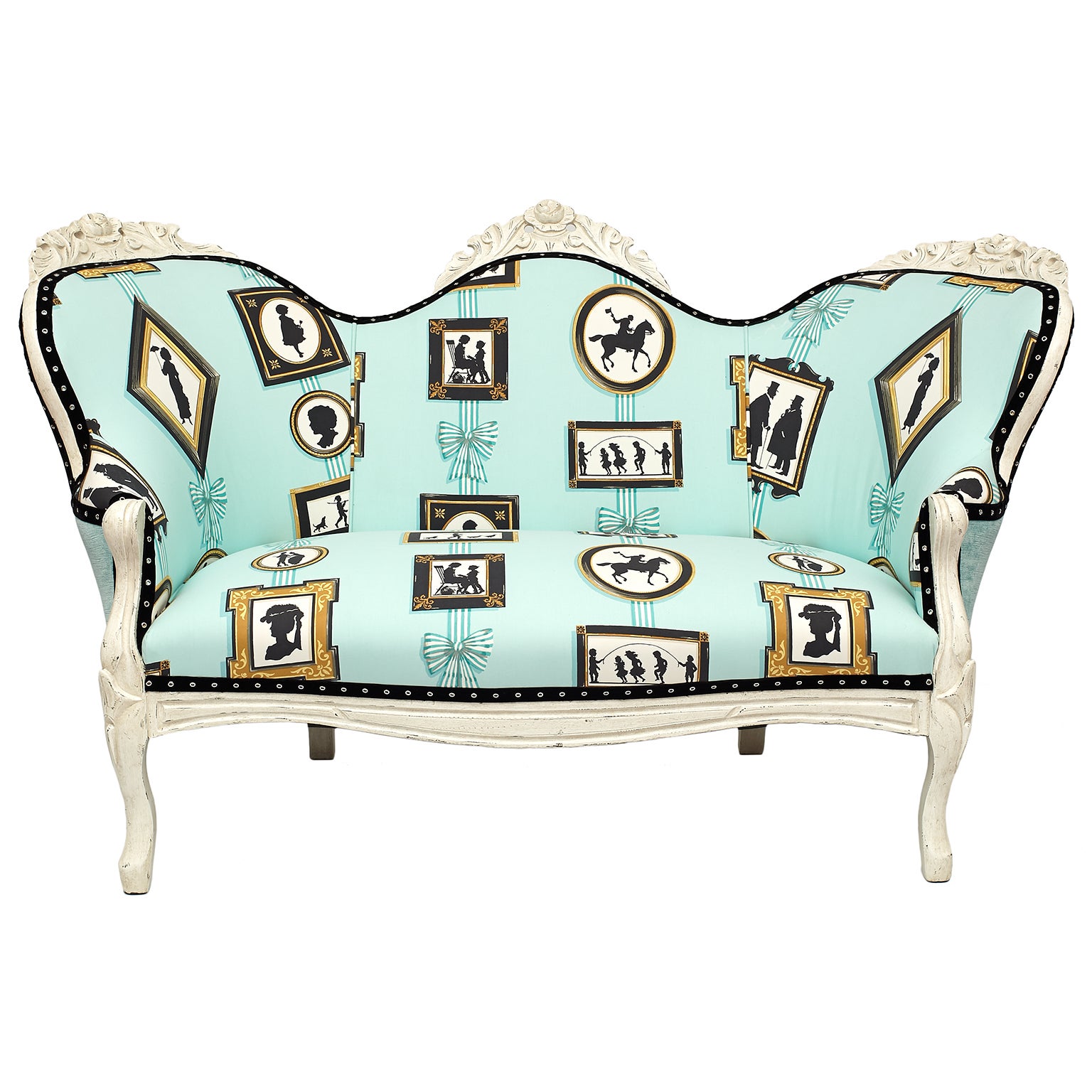 19th C. Diminutive American Victorian Upholstered Settee