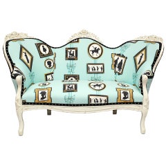 19th C. Diminutive American Victorian Upholstered Settee