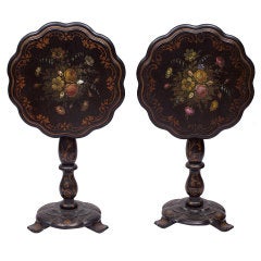 Pair of English/Victorian Papier Mache Tilt Top Tables