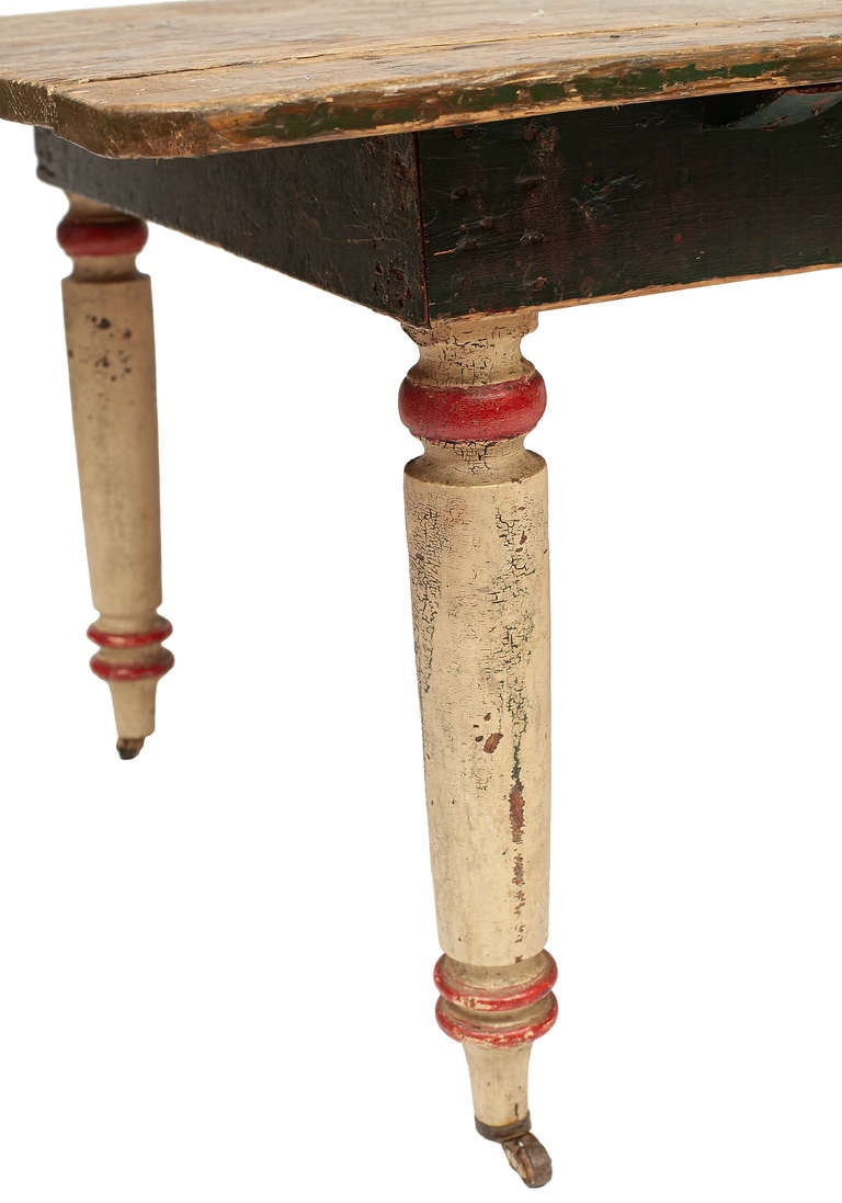 19th-Century Painted Folk Art Farm Table In Good Condition In New York City, NY