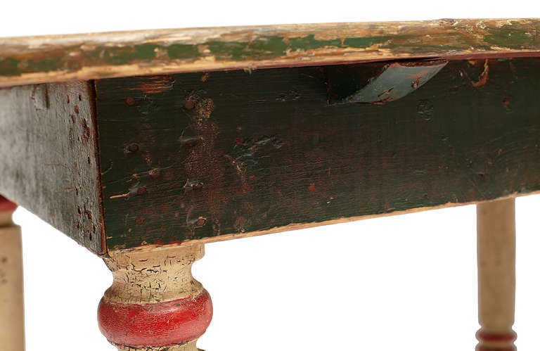 19th Century 19th-Century Painted Folk Art Farm Table