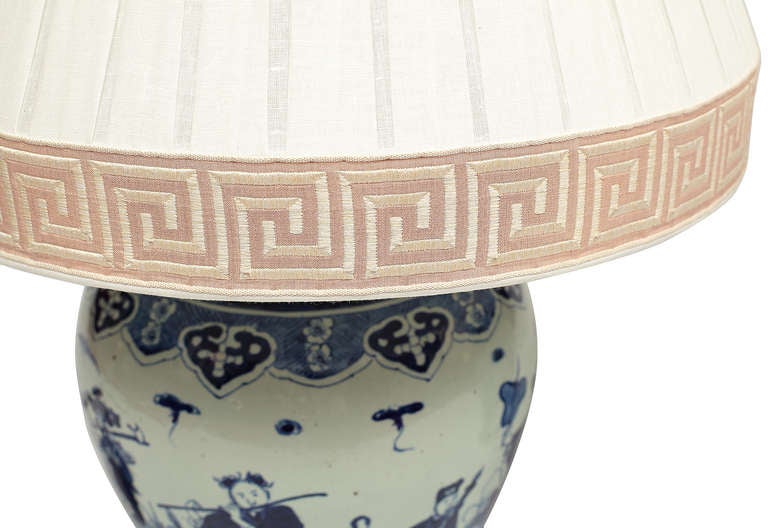 20th Century Pair of Chinese Blue and White Temple Jar Lamps