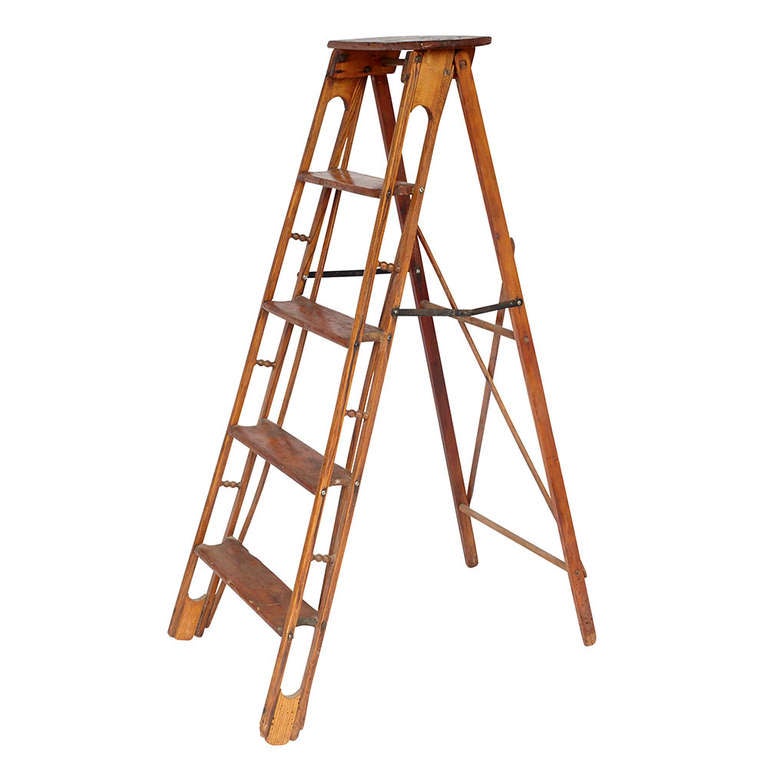 Vintage Folding English Step Ladder with Four Steps
