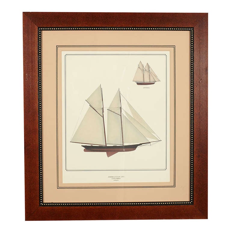 Set of 4 Yacht Prints in Wood and Gold Frame of America's Cup Winners