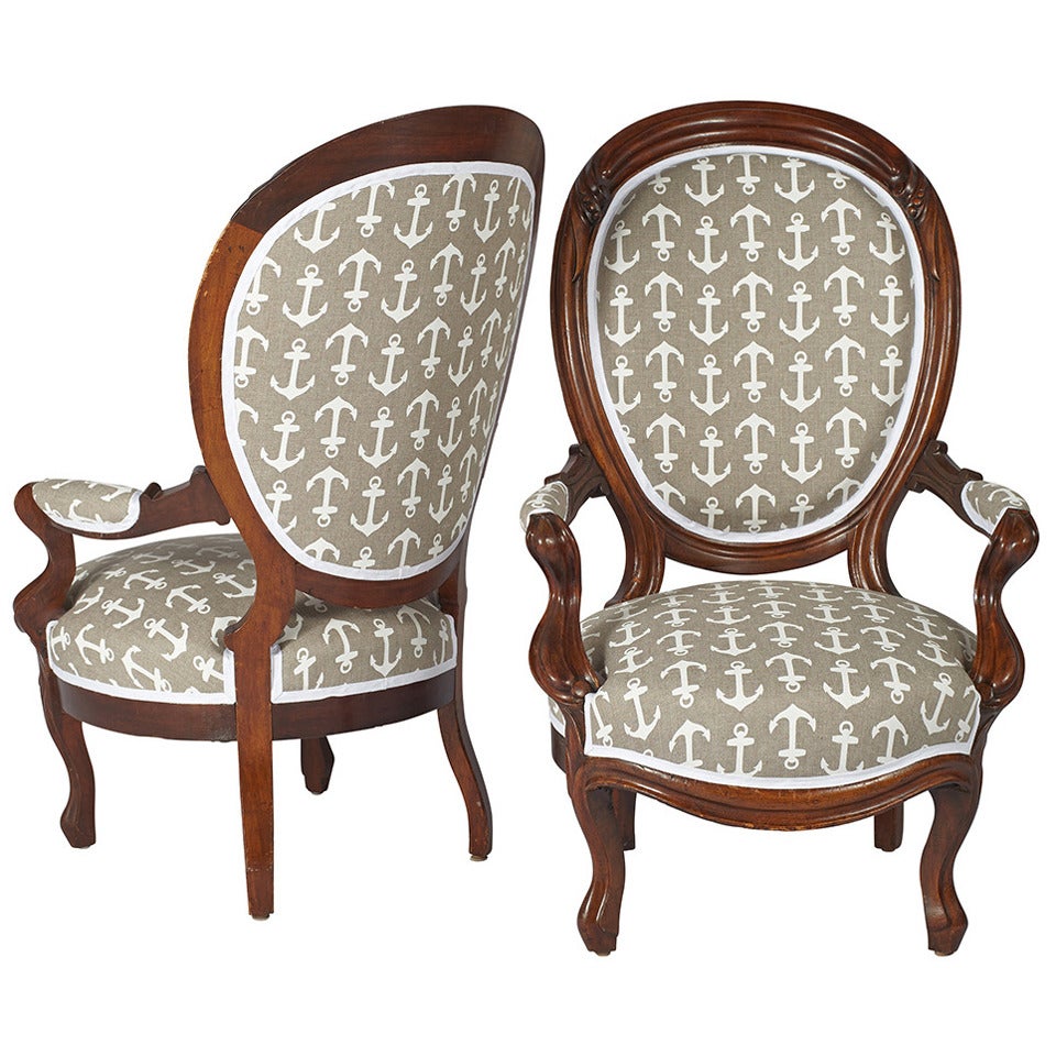 Pair of Victorian Oval-Back Mahogany Armchairs