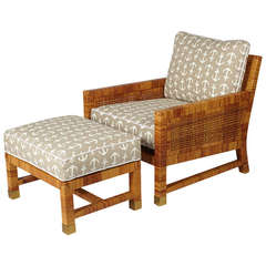 Billy Baldwin Wrapped Cane Chair and Ottoman