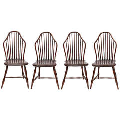 Antique Set of Four Late 19th c. Pinched Sack-Back Windsor Chairs